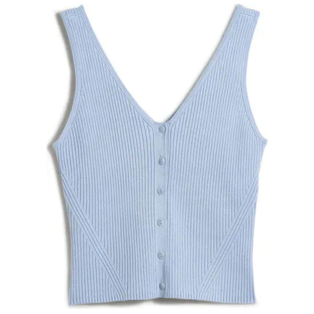 MADEWELL Cate Signature Ribbed Button Front Sweater Tank Sz Large Blue Cropped - Picture 2 of 13